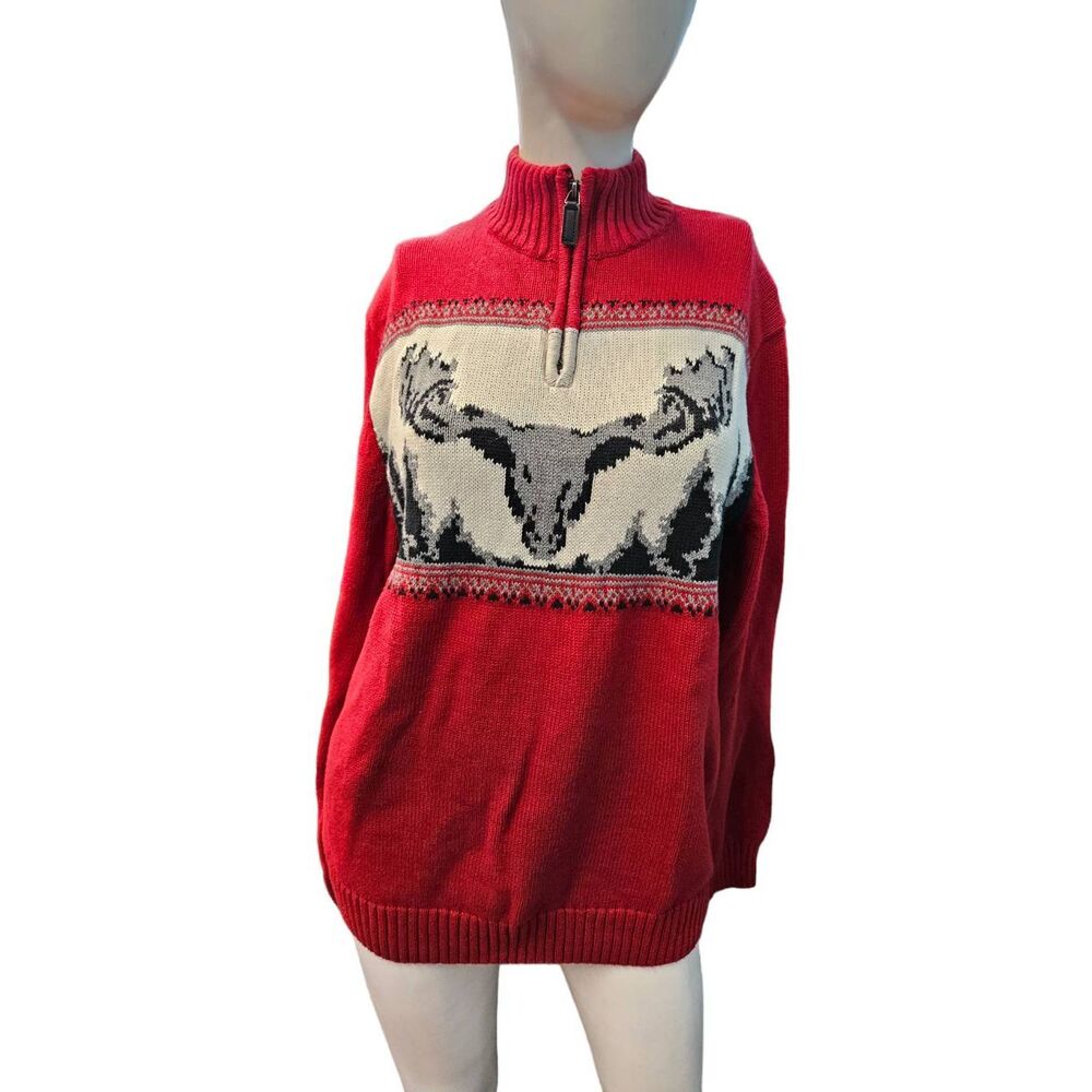 Chaps Red Winter Sweater Moose Antlers Medium Fall Christmas